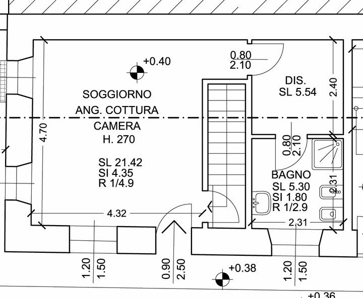Planimetria del monolocale in affitto a Castellanza